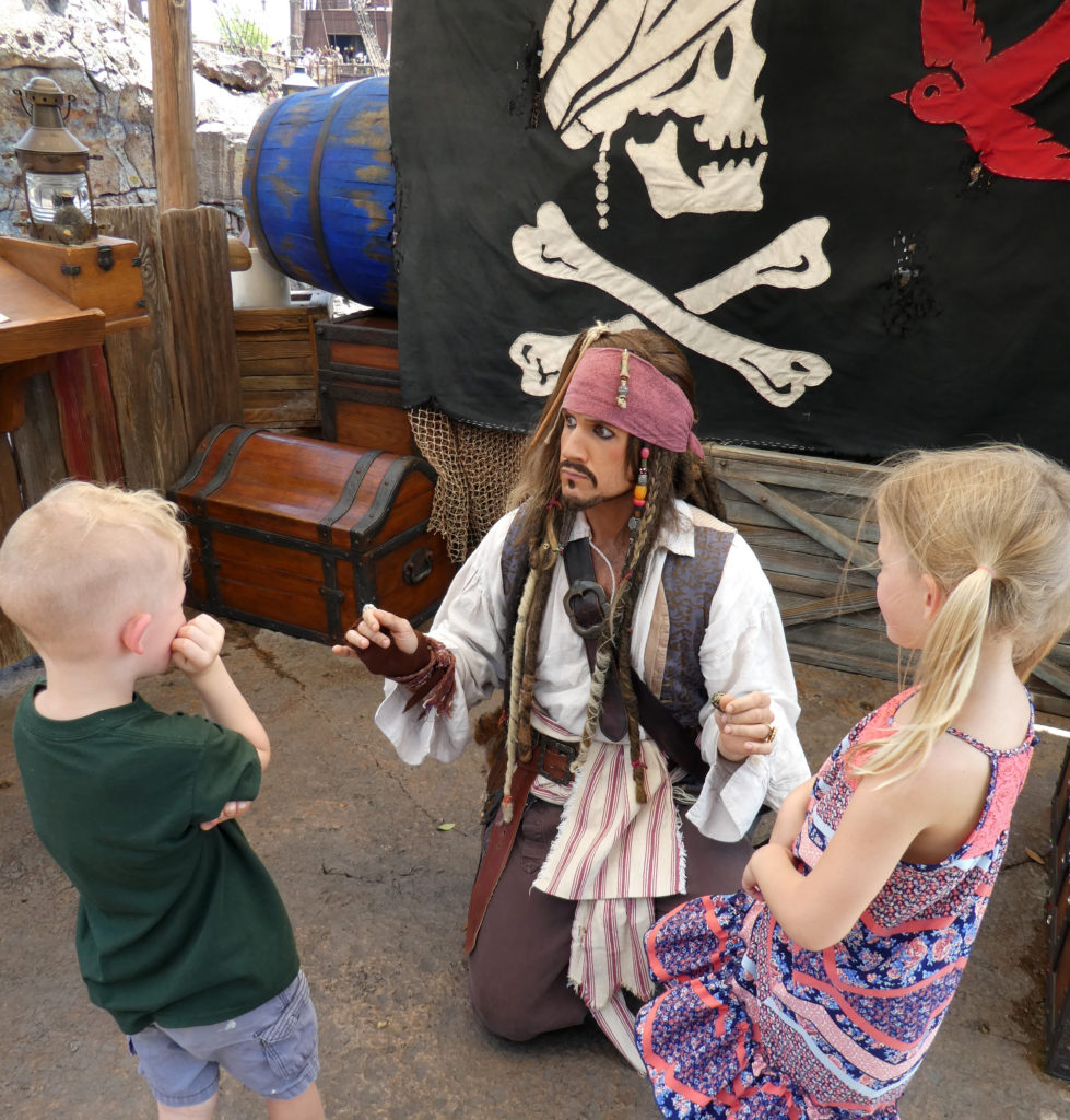 New Pirates, Pirates of the Caribbean, Traveling with kids, family travel, diapers on a plane, Jack Sparrow, Battle for Sunken Treasure, Barbosa, Kracken