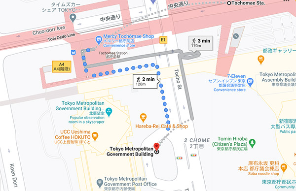 Map of Best view of Tokyo Tower