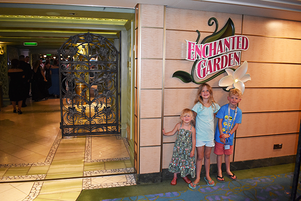 The Enchanted Garden, Disney Fantasy, Disney Cruise Line, Rotational Dining, Gardens of Versailles, Deck 2, diapersonaplane, diapers on a plane, traveling with kids, family travel,