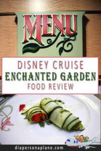Disney Fantasy Cruise Ship Dining at the Enchanted Garden. Food and Restaurant Review themed after the French Versailles Garden. 